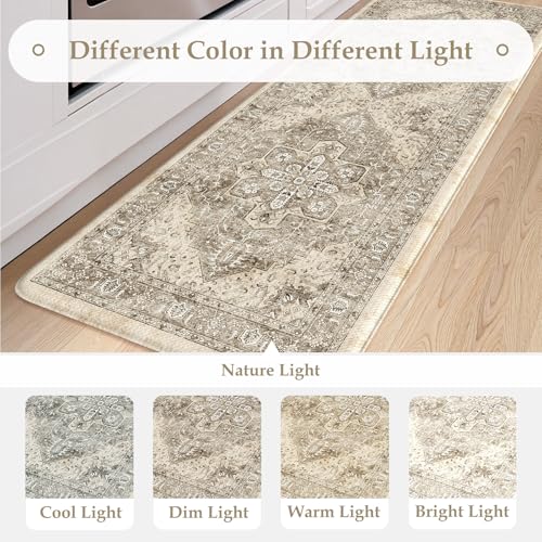 KIMODE Anti Fatigue Kitchen Mats 2 PCS 17"x47"+17"x29.5", Boho Kitchen Rugs and Mats, Non Slip Cushioned Kitchen Mats for Floor, Waterproof Kitchen Floor Mats for Laundry, Office, Sink, Khaki | 17"x47"+17"x29" Non Slip Cushioned Kitchen Mats for Floor, Wa
