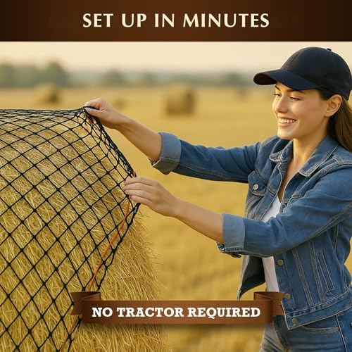 6x6 Ft Round Bale Hay Net for Horses – Knotless Slow Feeder Net with 2” Holes – Fits Up to 6x6 Round Bales or Square Bales – Helps Reduce Hay Waste – Large, Durable Hay Feeder, Year-Round Use - size: Bale Size 6x6 FT