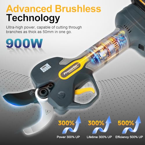 50mm 2" Professional Electric Pruning Shears Kit | Heavy Duty Secateurs for Hardwood, Orchards & Vineyards, with 2×4000mAh Batteries, Compatible with Makita and Extension Pole - style: PR-E50