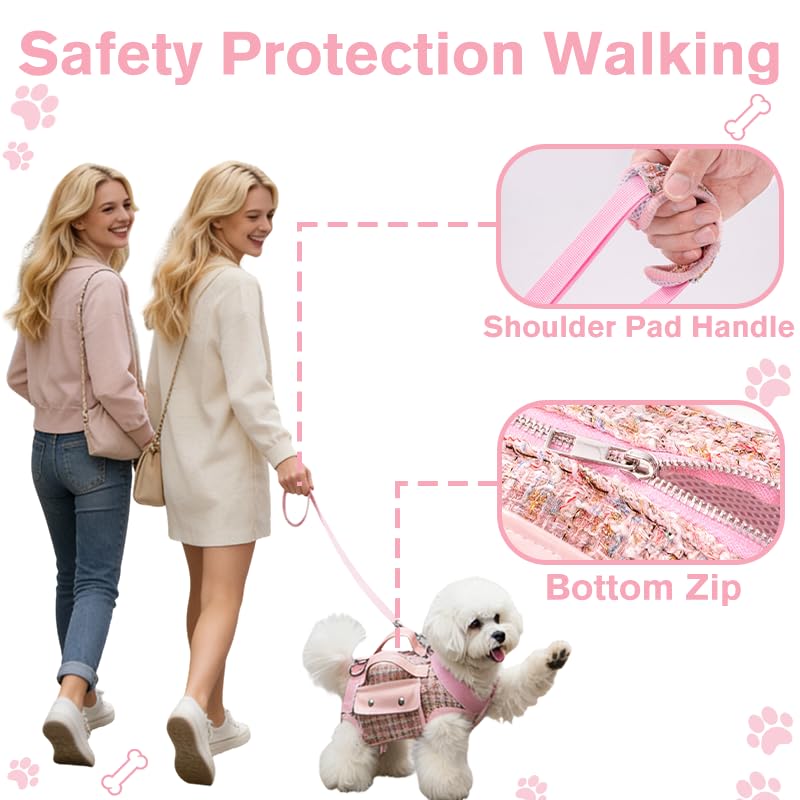 Dog Lift Harness Backpack for Small Dogs Cats, Adjustable Straps Dog Sling Carrier Full Body for Hiking, Travel, Outdoor – Pink Large - size: Large(10-12LBS)