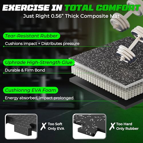 PRAISUN 0.56" Rubber Top Gym Flooring, Heavy Duty Gym Mats for Home Gym | Non-Slip Interlocking Workout Mat, 24 x 24in Large Gym Floor Mat, Protect Floors from Equipment, 72 Sq Ft, Black/Grey - size: 18 Tiles (72 Sq Ft)