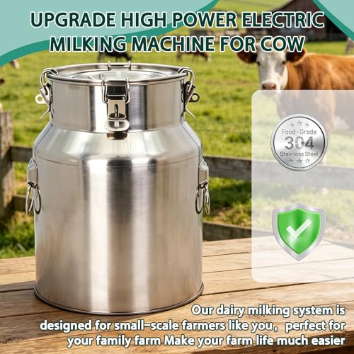 14L High Power Cow Milking Machine Portable Rechargeable Pulse & Vacuum | 304 Stainless Steel Bucket, Portable Pulsation Vacuum Pump Milker Rechargeable Battery Dairy Farm Milking Equipment - size: 14L High Power Cow Electric Milker