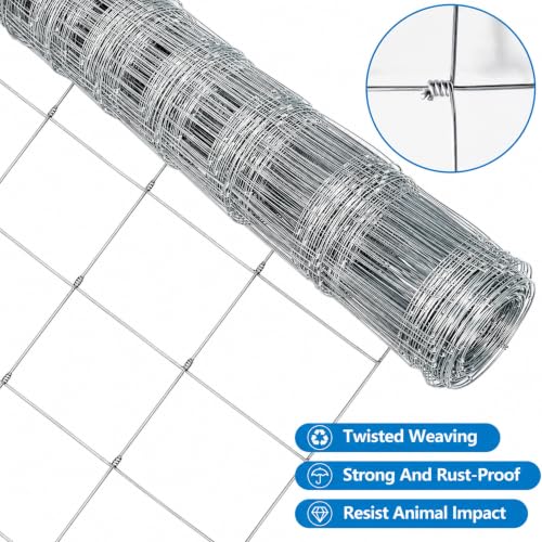 Farm Fence 5ft x 164ft Galvanized Woven Wire Livestock Cattle Fence | Heavy Duty Hog Wire Fencing for Goat, Deer and Cattle, Ranch, Yard, Garden, Animal Barrier and Outdoor Farm Protection - size: 5ft X 164ft