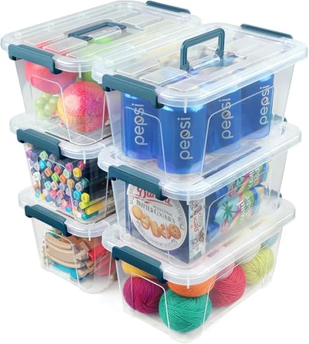 NUMIFUN Plastic Storage Bins with Lids 6 Pack, 7 Quart Storage Containers with Black Buckle Latch, Stackable Storage Containers for Home Pantry Office Classroom Organization, White - color: Clear+White+Black