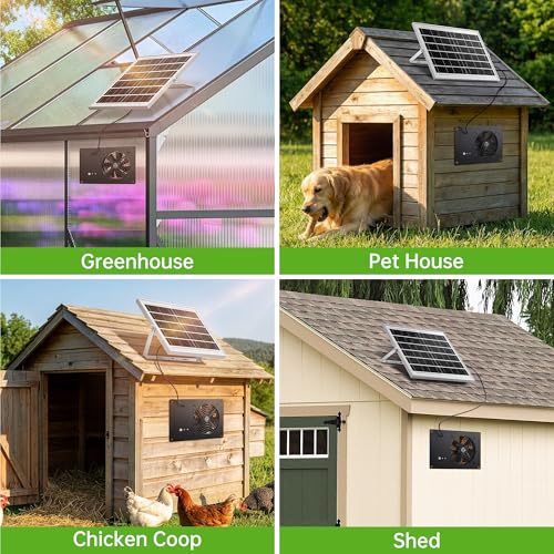 ropelux Solar Exhaust Fans with 15000mAh Battery & 2 Timers, Single Fan | Solar Powered, 24/7 Operation, Airflow Cooling Ventilation, for Chicken Coop,Greenhouses, Dog Houses, Attics, Sheds, Cabins - size: Single Fan
