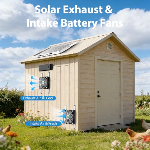 Solar Fan with Battery, Solar Fan for Greenhouse & Chicken Coop, Rechargeable Solar Fans for Outside, Solar Powered Exhuast Fans for Outdoor Doghouse Shed Circulation Vent Ventilation Cooling - size: 4.7" Fan Large