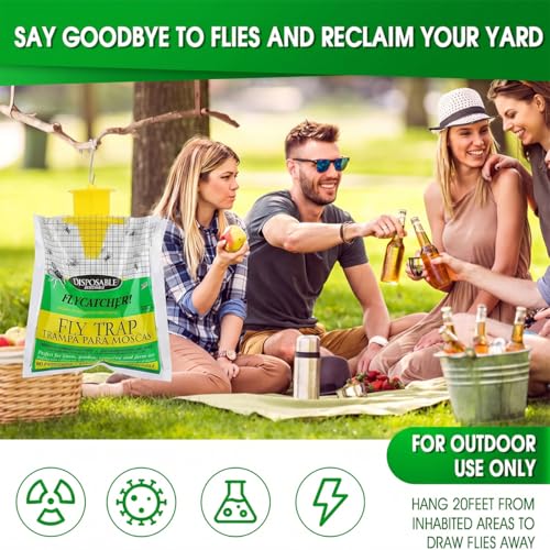 Fly Trap Bags 8 Pack Outdoor Hanging - Disposable Fly Catcher Mess-Free Bug Bags for Yard Garden Farm & Horse Ranch