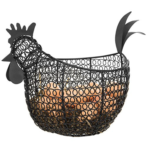 MyGift Egg Holder Countertop, Chicken Shaped Wire Egg Gathering Basket, Farmhouse Home Decor Display Storage Collecting Basket, Black - color: Black