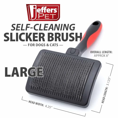 Jeffers Pet Self-Cleaning Slicker Brush for Dogs & Cats – Self Cleaning Button, Removes Tangles & Loose Hair, Non Slip Handle for Easy Grooming, Go To Gift for Pet Owners – Black, Red - Large - color: Self Cleaning Slicker, size: Large