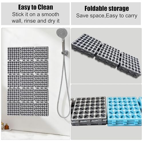 Non Slip Shower Mat for Bathtub with Strong Suction Cups | Quick-Dry Drain holes. Firm Yet Elastic Surface Massages Feet, Boosts flow. Sticks to wall to dry, folds, 26.2"x15.6" Gray - color: Gray, size: 26.2" x 15.6" (Rectangular)