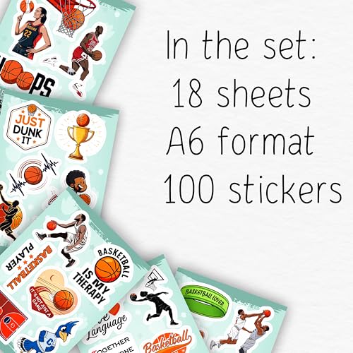 100Pcs Basketball Stickers for Water Bottle, Laptop - Basketball, Party Supplies & Decorations, Gifts for Men & Women - color: Basketball Stickers