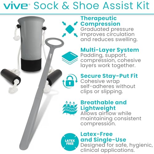 Vive Sock Aid Device for Seniors and Shoe Horn Kit - Sock Puller Aid Easy | On and Off - Shoe Horn Long Handle - Adjustable