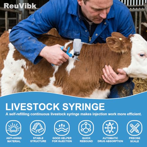 5ml Continuous Self-Refilling Livestock Syringe, 10 Needles Included | Adjustable dosage from 0.5ml to 5ml Veterinary Injection Gun for Chicken, Duck, Pig, Sheep, Cow Poultry - color: Blue
