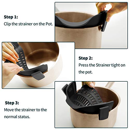 AUOON Pasta Strainer Clip on Silicone, Standard 8.86 x 3.55 in, Almond Rose | BPA-free, Fits All Pots Pans Bowls, Dishwasher Safe, for Meat Noodles Vegetable Fruits, Space-saving Kitchen Gadget - color: Almond Rose, size: Standard 8.86 x 3.55 in