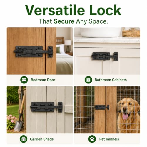 Renovators Supply Manufacturing Door Lock Latch 3.8 in. Black Wrought Iron Pig Tail Tip Styled Slide Bolt Latch with Mounting Hardware - size: Pack of 1, style: 3.88 inch - Curled Tail