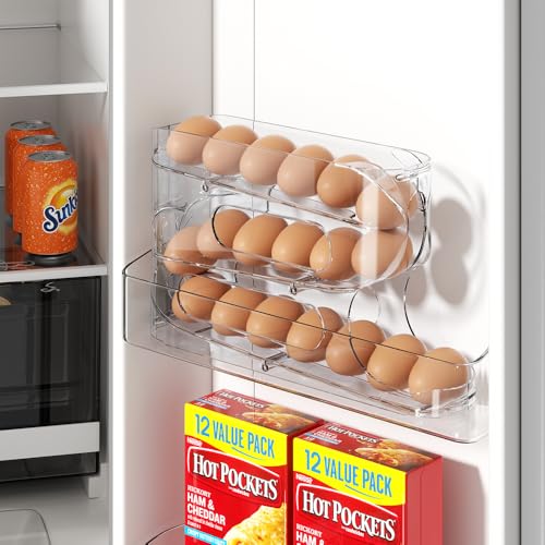 Sotfamily Clear FIFO Egg Holder for Fridge, Egg Dispenser for Eggs 18 Count | Clear PET, Heavy-Duty, Automatic Rolling Egg Organizer, Space-Saving Egg Roller/Container/Storage for Kitchen Countertop - size: 1 Pack