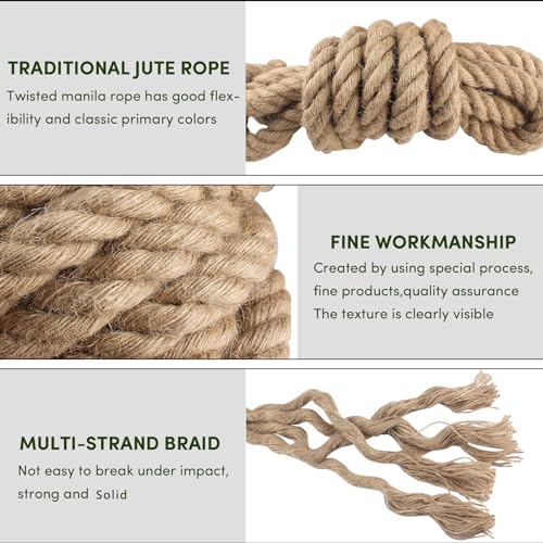 Manila Rope 1.5in x 50ft,Natural Thick Rope,Large Decorative Hemp Ropes Great for Gardening,Railings,Hammock Nautical - size: 1-1/2in, style: 50FT