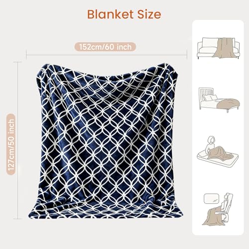 Heated Throw Blanket with Built-in Button Controller 50"x60" Electric Blanket with Soft Flannel Sherpa Fleece 4 Heat Settings 4-Hour Auto Shut Off Overheat Protection for Couch Bed and Office - color: Navy White, size: Throw