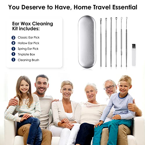 Ear Wax Removal Kit Ear Wax Cleaner Ear Wax Remover Silver | 6 Pcs Ear Cleaner Stainless Steel Ear Cleaning Kit Spoon and Curette for Adults Reuse Daily Home and Travel Use - color: Silver