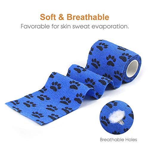 Vet Wrap Cohesive Bandages Bulk Self Adhesive Bandage Wrap Self Adherent Wrap Non-Woven for Dogs Pet Animals & Ankle Sprains & Swelling (3 Inch Blue Claw) - color: 3 Inch Blue Claw