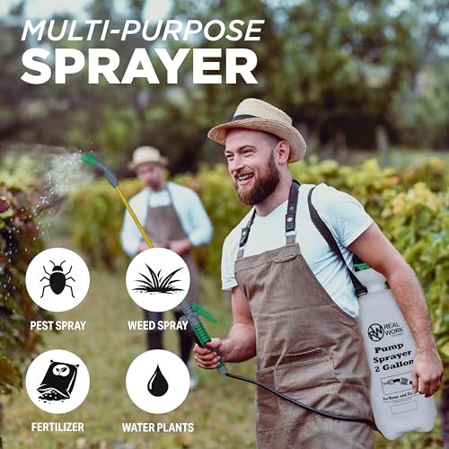 REALWORK 2-Gallon Handheld Tank Sprayer with Easy-Carry Shoulder Strap for Lawn, Garden, Yard, in Translucent White - size: 2 gallon