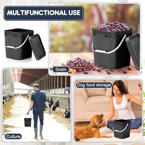 Mumufy 5 Pcs 3.5 Gallon Square Food Grade Bucket with Lid Square Bucket Pail Plastic Handles for Long Term Food Storage, Camping, Fishing, Home Organization Easy Stack and Store (Black) - color: Black