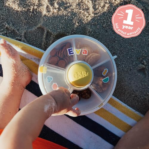 GoBe Kids Small Snack Spinner Flip Bundle with Hand Strap and Sticker Sheet - Reusable Snack Container with 5 Compartment Dispenser and Lid | BPA/PVC Free | Dishwasher Safe | No Spill- Mint Green | Bundle with Hand Strap & Stickers, Reusable Snack Contain