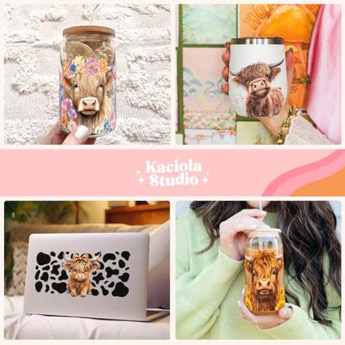 Kaciola 10 Sheets UV DTF Cup Wraps for 16 oz- Highland Cow Theme UV DTF Stickers, 1 Sheet Mysterious Pattern Transfer, Rub on Transfers Stickers for 16 oz Libbey Glasses Crafting - style: Highland Cow