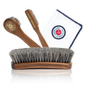 Cobbler’s Choice Co. Leather Care Kit with Horsehair Shoe Brush, Dauber Brush, Welt Brush, Microfiber Cloth - Brown - color: Brown