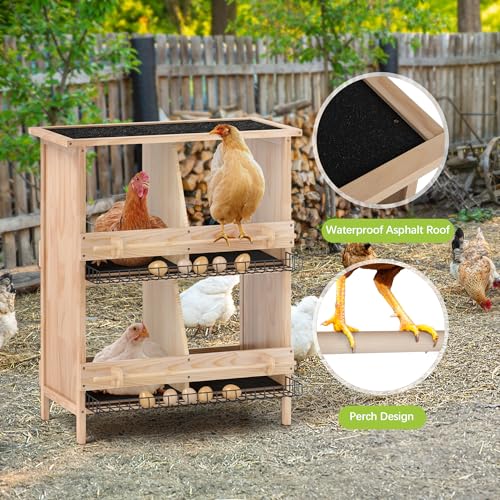 COZIWOW Nesting Boxes for Chickens 2-Tire,Roll-Away Egg Collection-with Wire Mesh and Insulation Pads, Waterproof Wooden Chicken Nesting Boxes with Perches for Hens,Ducks,Poultry,Birds,Doves