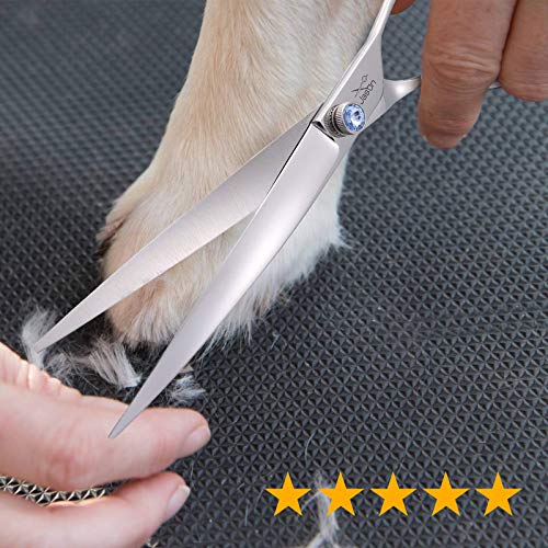 JASON Curved Dog Grooming Scissors - 8" Cats Trimming Shears Right Handed | Ergonomic Pets Shear with Offset Handle and a Jewelled Screw for Right Handed Groomers Long Sharp Comfortable, Gift - size: 8.0", style: Curved