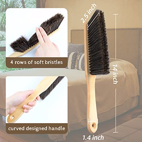 2 Pieces Dust Brush Hand Broom Wooden Bench Brushes with Soft Bristles Counter Brush with Long Wood Handle Household Cleaning Brush for Sofa Bed Fireplace Car - color: Brown