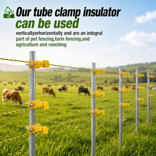 Tondiamo 48 Pcs Tube Post Insulator, Electric Chain Link Fence T Post Extender Insulators for Square Round Pipe Tubing Wire Vinyl Picket Fence (Yellow) | Extender Insulators for Square Round Pipe Tubing Wire Vinyl Picket Fence - style: Yellow