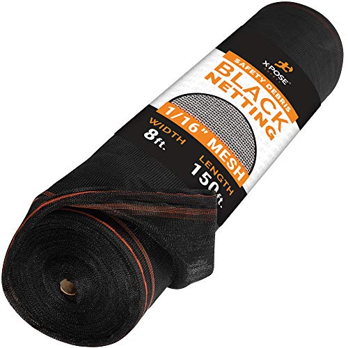 Xpose Safety Debris Netting for Construction | 8’ x 150’, 1/6" Mesh Scaffold Safety Net, Temporary Material Roll, Visibility Fence, Heavy-Duty Fire Retardant, Black - color: Black, size: 8' X 150' – 1/16" Mesh