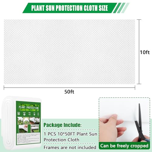 10 x 50 Ft White Shade Cloth for Garden, 1.2 oz/yd² Thick Non-Woven Cover | Light Refraction Sun Shade Cloth Cover for Protecting Outdoor Plants Vegetables Rows from Direct Sunlight - size: 10x50 Ft