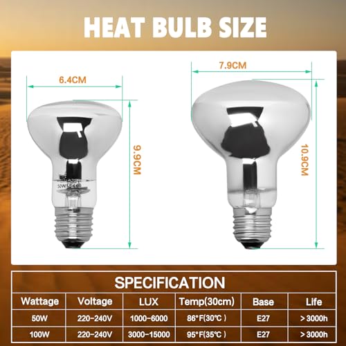 LUCKY HERP Heat Lamp Bulbs, UVA Intense Basking Spot Light Reptile Heat Lamp(Clear) 50W, Simulated Natural Sunlight Heat Lamp Bulbs for Reptile, Bearded Dragon, Amphibian, Turtle, Snake, Lizard - color: Clear Reptile Heat Lamp, size: 50W 1-Pack