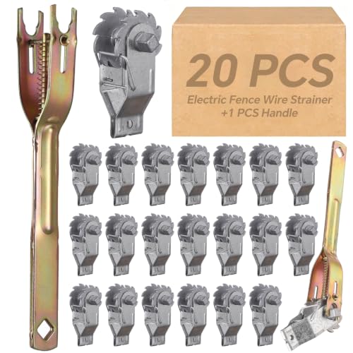Electric Fence Wire Strainer, Heavy Duty Inline Wire Tensioner, Wire Ratchet Tensioner for Electric Fence, Farm Fence，20PCS & 1PCS Handle