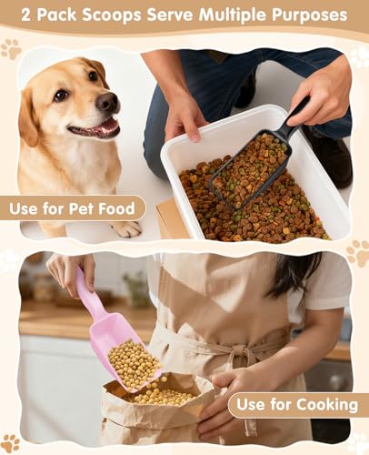 2-Pack Dog Food Scoop 1 Cup, Plastic Pet Food Measuring Scoop With Measuring Lines (1/2 & 1 Cup Markings) for Dogs, Cats, Fish, Bird（Black and Pink) - color: Black and Pink