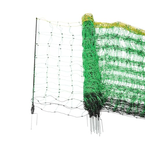 Electric Fence Netting,PE Electric Fence Wire with 10 Stakes 4 Wires, Electric Fence for Livestock Farms and Ranches, Utility Portable Temporary Fence