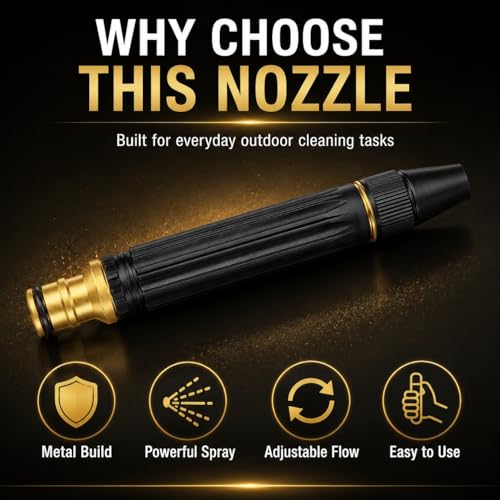Heavy Duty High Pressure Hose Nozzle, Adjustable High Pressure Metal Water Hose Nozzle with Hose Fittings and Clamp, Jet Sweeper Garden Hose Sprayer for Car Wash, Lawn and Patio Cleaning