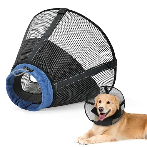 Dog Cone Collar Soft to Stop Licking Surgery Recovery Alternative | Large Medium Dogs, Breathable Mesh, Soft Liner, Surgery Spay Neuter Wound Care, Adjustable, Comfortable, Clear - color: Black and Blue, size: XL(Depth: 10.8in, Girth: 16.0-19.5in)