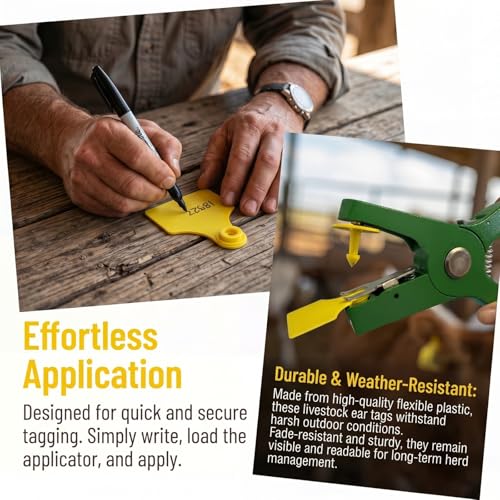 Blank Livestock Ear Tags 100 Pack for Cattle, Cow, Pig, Goat, Sheep - Durable Large TPU Plastic Animal ID Identification Labels for Farm Management & Ranch - Yellow 5x4cm (2x1.6 inches) - color: Yellow