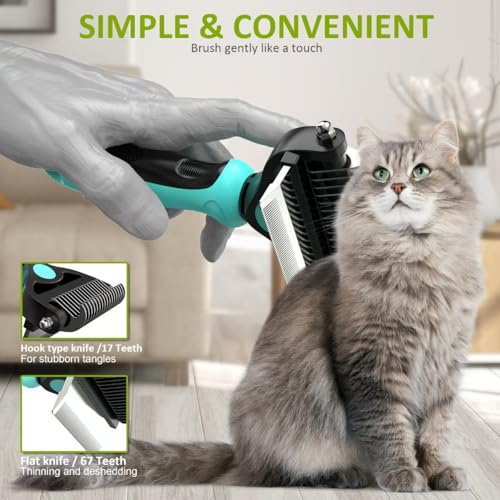 Spring Blossoms-2 in 1 Professional Grooming Rake for Cats & Dogs-Dematting Comb for Easy Mats & Tangles Removing,Pet Brush Safe No More Nasty Shedding and Flying Hair (Cyan) - color: Cyan
