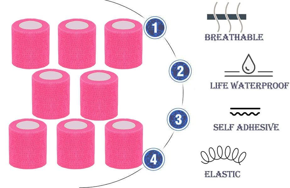 Self Adhesive Bandage Wrap,2" Pink Cohesive Bandages Vet Wrap Sport Tape | CIYAGPOOU 8 Pack Breathable Elastic Bulk for First Aid Supplies, Wrist Sprains Protection - color: Pink Self Adhesive Bandage Wrap