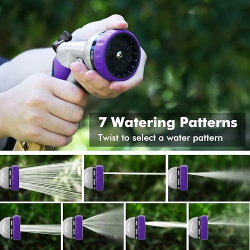 RESTMO Garden Hose Nozzle, Heavy Duty Metal Water Hose Nozzle with 7 Adjustable Spray Patterns, High Pressure Hand Sprayer with Flow Control, Best for Watering Plant & Lawn, Washing Car & Pet, Purple - color: Purple