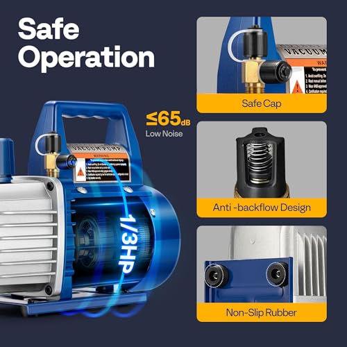 VIVOHOME 110V 1/3 HP 4 CFM Single Stage Rotary Vane HVAC Vacuum Pump | Auto AC Vacuum Pump for Mini Split Automotive Air Conditioner R134a R12 R22 R502 R410a AC System with Oil Bottle - color: Blue, size: 4 CFM