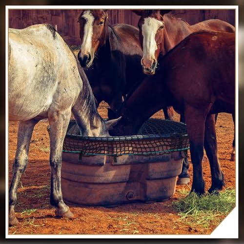 2 Pieces Heavy Duty Stock Tank Slow Feed Hay Net 74 x 45'' 1-4/7'' Holes Hay Feeder with Buckle Adjustable Large Hays Bags for Horses Goats (Stock Tank Not Included)
