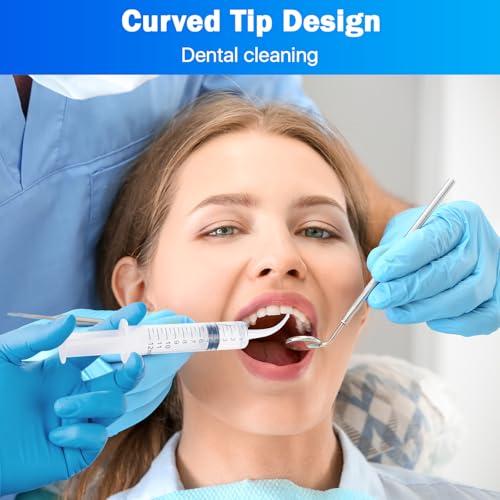 100 Pcs Dental Syringe with Curved Tip and Straight Tip ,12ml Disposable Irrigation Syringe with Measure Scale for Liquid, Oral Dental Care, Tonsil Stones Removing, Feed Small Pet,Lab