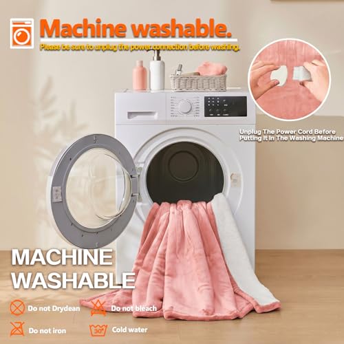 Wearable Heated Blanket With Sleeves & Foot Pocket, Heated Throw Blankets Fast Heating Blanket With 10 Heat Settings Auto Shut Off Over-Heat Protection-Warm Gift, Machine Washable, 52”*72”+18” - color: Pink