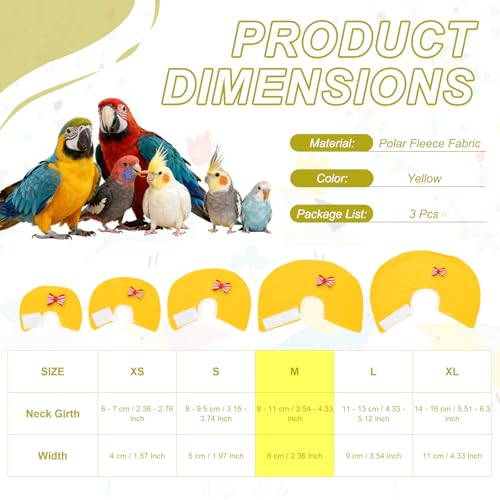 Bird Collars, Bird Cone Collar Protective Recovery Cones, Soft Adjustable Anti-Bite Feather Neck Protector (Yellow, M, 3 Pcs), Intended for Budgie/Cockatiel/Lovebirds - color: Yellow, size: M